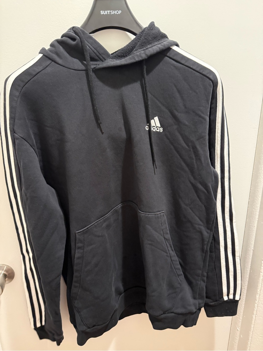 adidas Black Hoodie with White Three-Stripe Sleeve